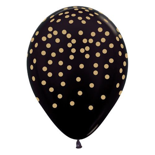 Sempertex Latexballons Schwarz mit goldenem Konfetti-Aufdruck 12 inch / 30 cm